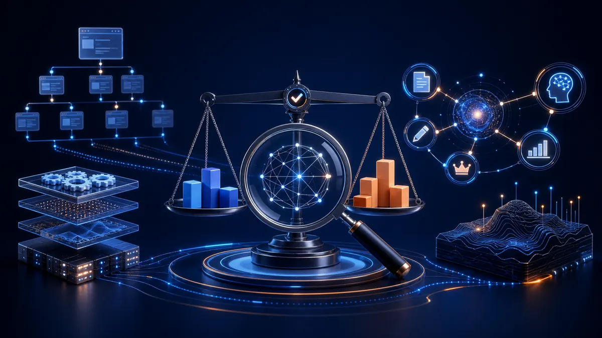 Teknik SEO, içerik, ölçüm ve görünürlük kapsamlarını karşılaştıran değerlendirme sistemi