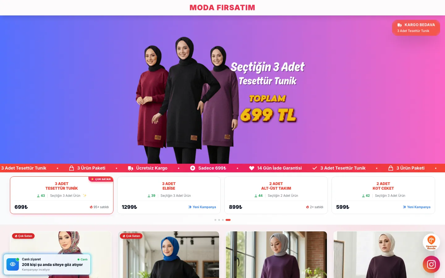 Moda Fırsatım web sitesi ana sayfa görünümü